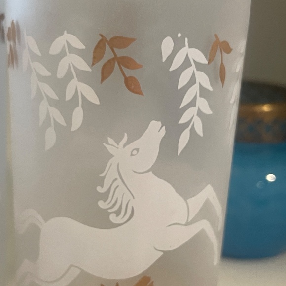 Libbey Frosted Highball Glasses White & Gold Cavalcade Galloping Horse Barware - Picture 7 of 10